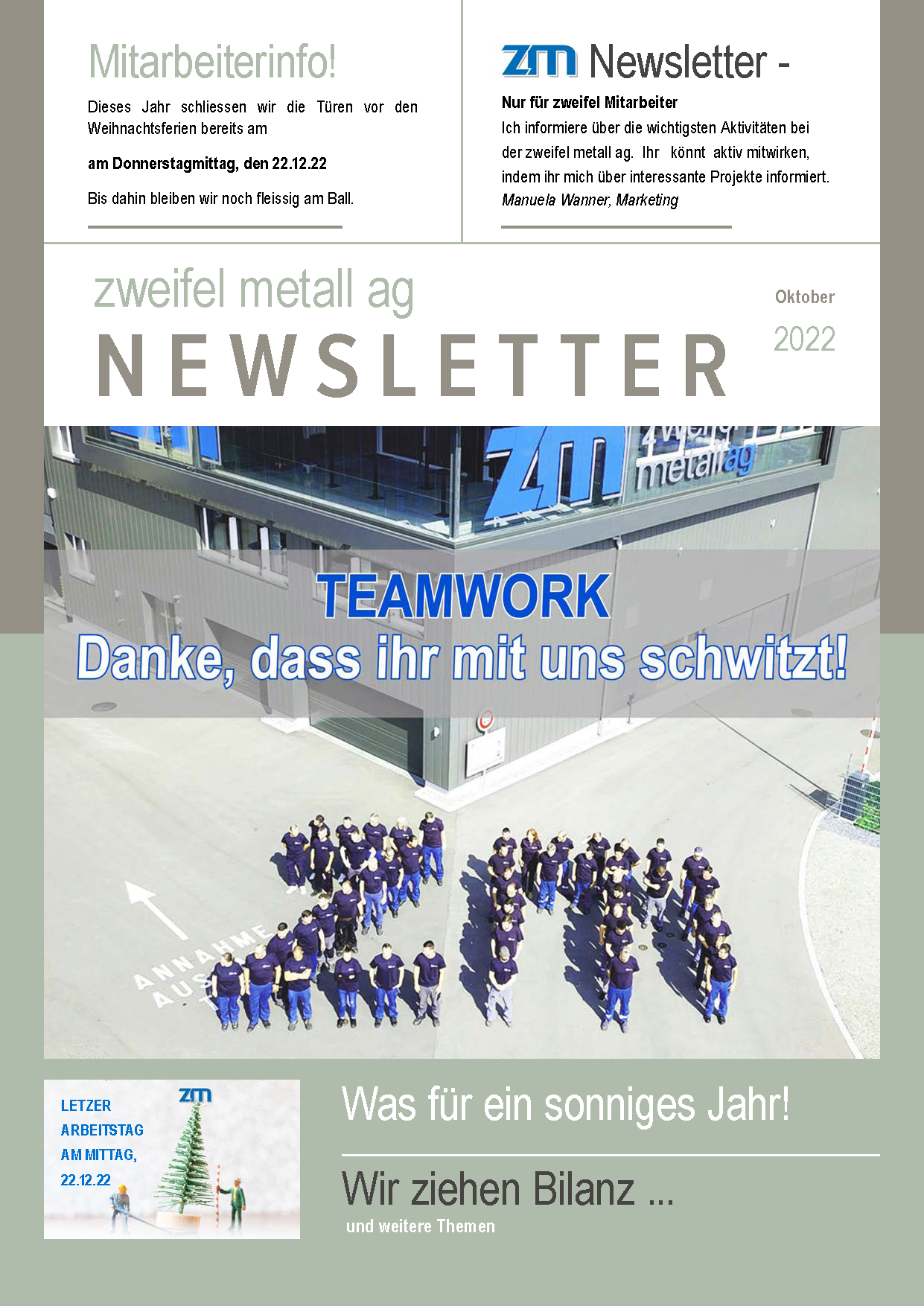 Newsletter Blechverarbeitung zweifel metall ag